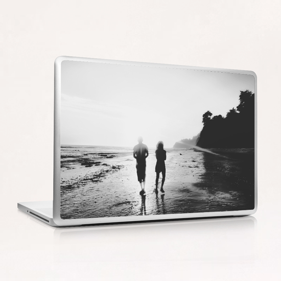 walking on the with sunset light in black and white Laptop & iPad Skin by Timmy333