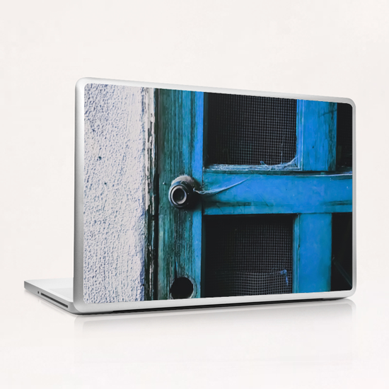 closeup old blue vintage wood door texture background Laptop & iPad Skin by Timmy333