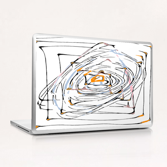 drawing square triangle and circle pattern abstract in orange blue and pink Laptop & iPad Skin by Timmy333