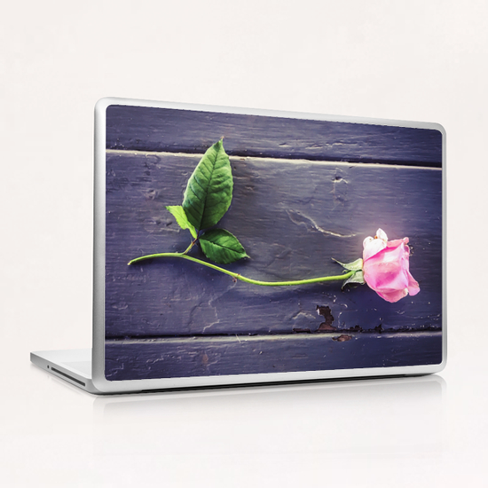 pink rose with wood table background Laptop & iPad Skin by Timmy333