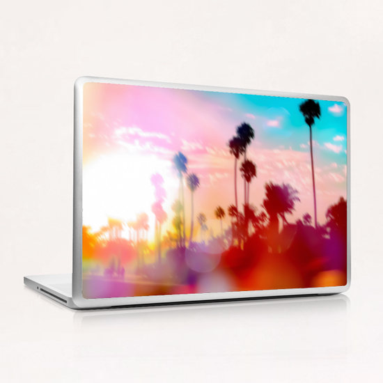 palm tree with sunset sky and light bokeh abstract background Laptop & iPad Skin by Timmy333