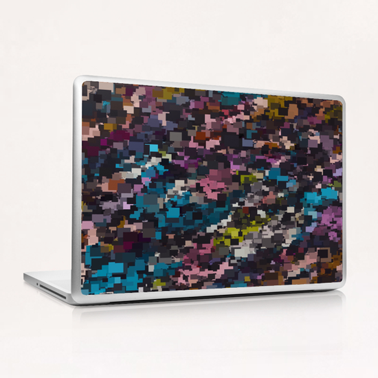 psychedelic geometric square pixel pattern abstract in pink blue brown yellow black Laptop & iPad Skin by Timmy333