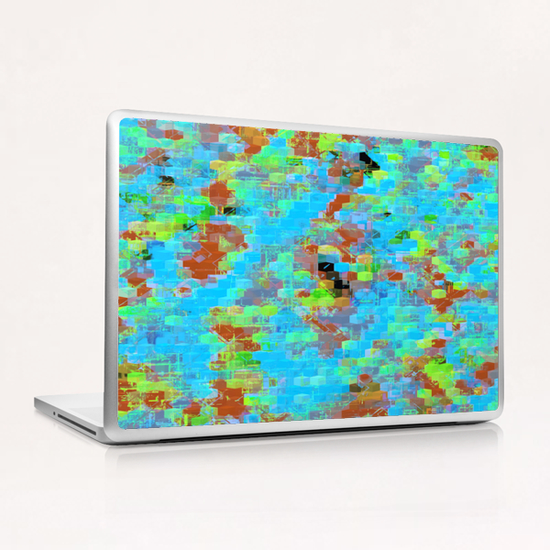 psychedelic geometric square pattern abstract background in blue brown green Laptop & iPad Skin by Timmy333