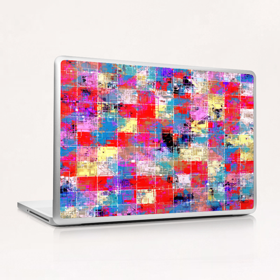 psychedelic geometric square pixel pattern abstract background in red pink blue yellow Laptop & iPad Skin by Timmy333