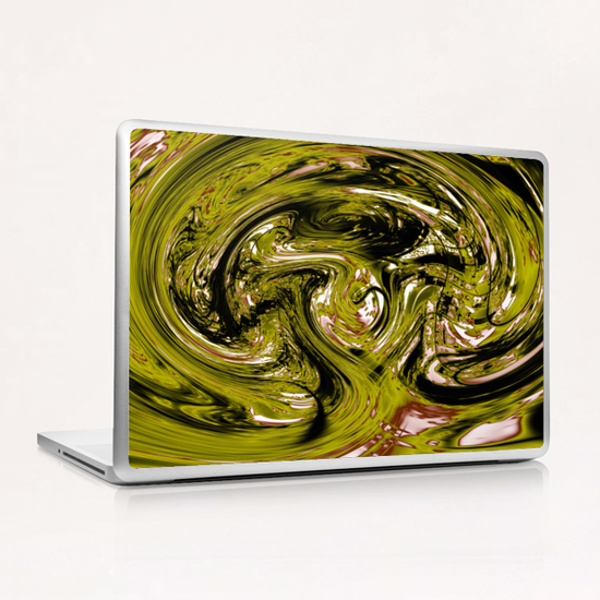 psychedelic spiral line pattern painting abstract background in green Laptop & iPad Skin by Timmy333