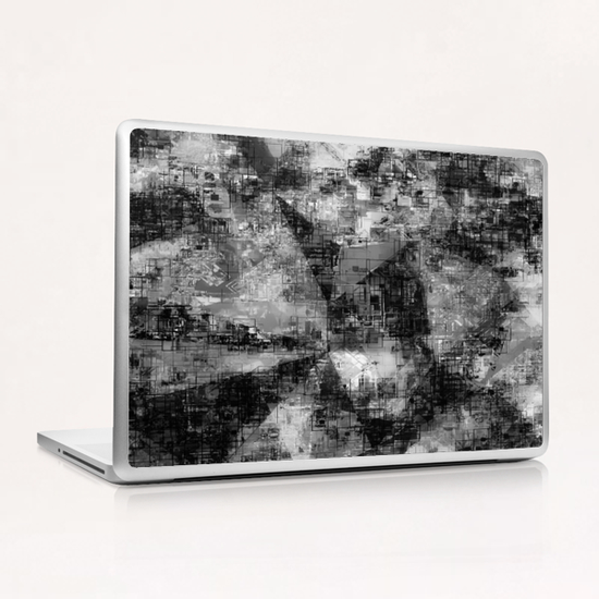 psychedelic geometric triangle pattern abstract background in black and white Laptop & iPad Skin by Timmy333