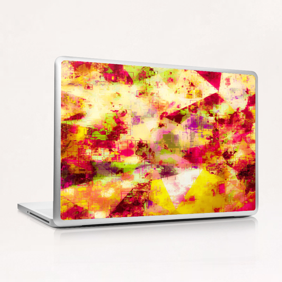 psychedelic geometric triangle polygon pattern abstract background in pink yellow red green Laptop & iPad Skin by Timmy333