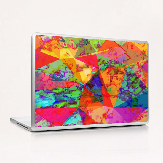 psychedelic geometric triangle polygon pattern abstract background in red orange blue green Laptop & iPad Skin by Timmy333