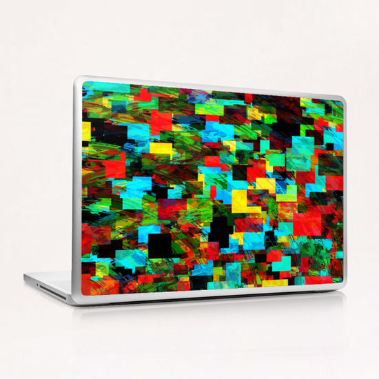 psychedelic geometric square pixel pattern abstract in red blue green yellow Laptop & iPad Skin by Timmy333