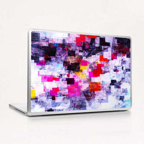 vintage psychedelic geometric square pixel pattern abstract in pink red blue purple Laptop & iPad Skin by Timmy333