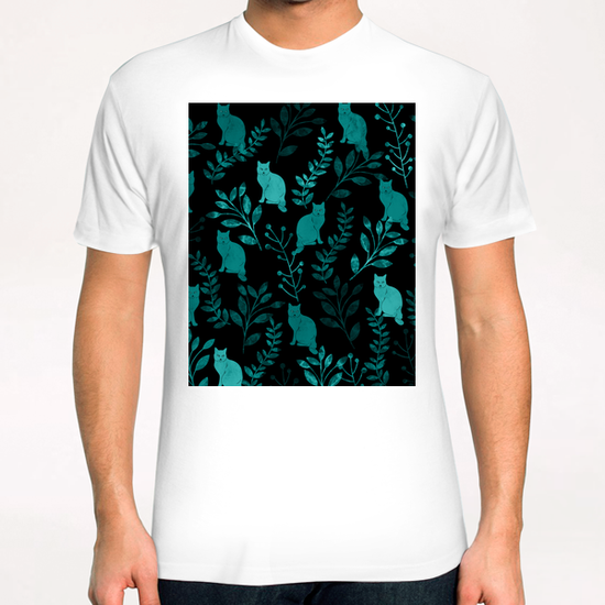 Floral and Cat  T-Shirt by Amir Faysal